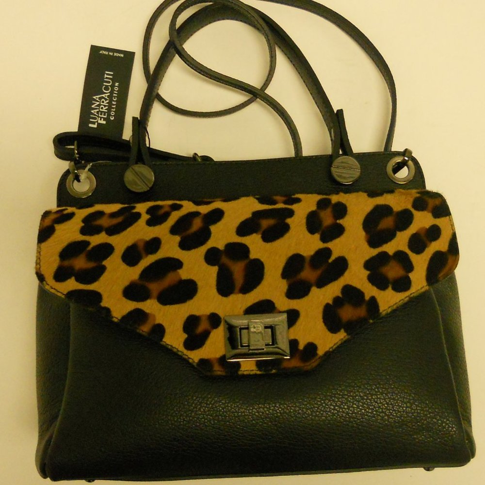 HP🎉Calfhair Italy Leather Bag L Ferracuti Mob Wife Chic  NWT